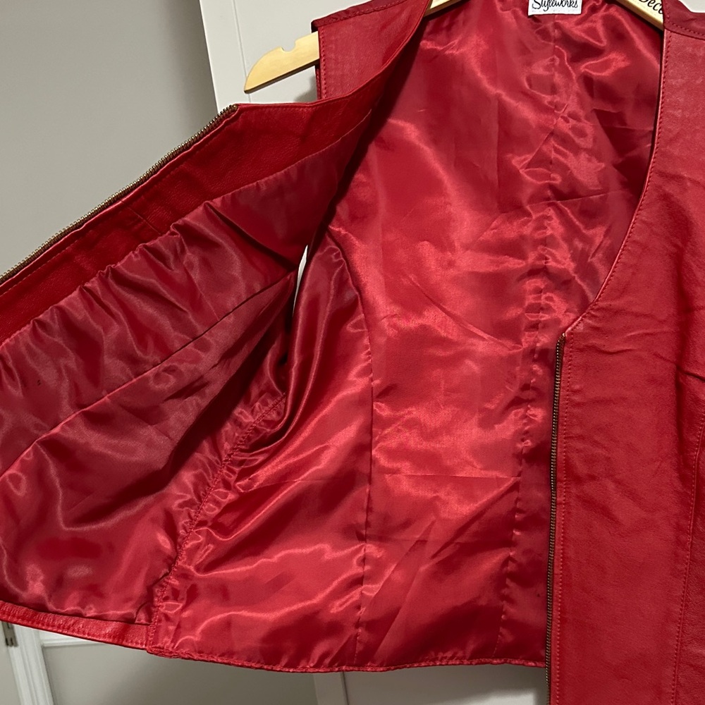 Styleworks Red genuine leather Zip-Up Vintage Vest men’s sz XL - Picture 2 of 10